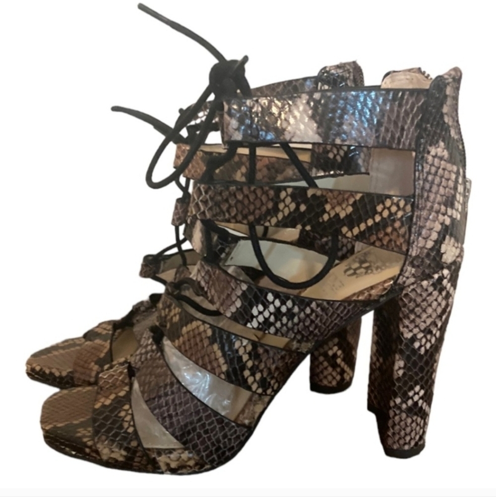Vince Camuto Strappy Snakeskin Heels sz 6M 4.5 in heels